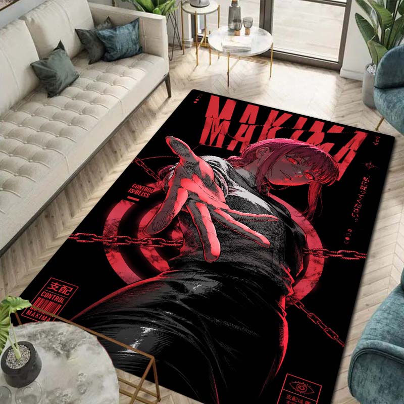 Chainsaw Man Anime Character Print Flannel Area Rug Non-Slip Soft Floor Mat For Couch Bedroom Living Room Indoor Home Decor Gift