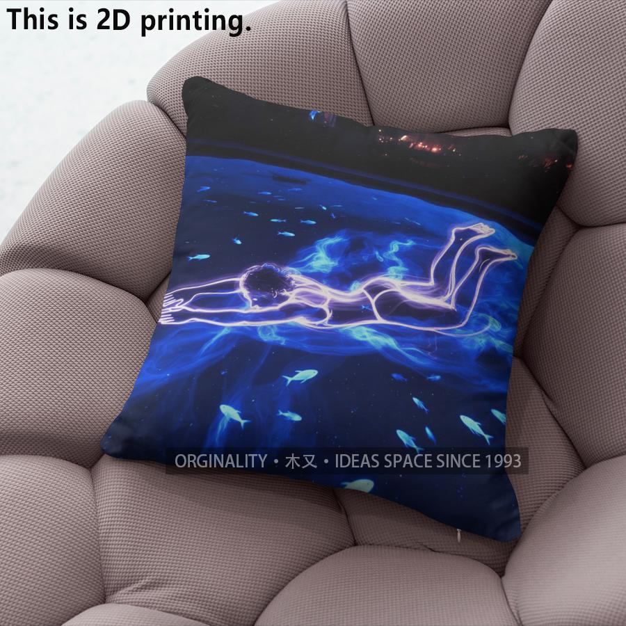 Night Swimming Decorative Throw Pillow Covers Pattern Cushion Cover Suitable For Sofa Bedroom Car Pillow Cover