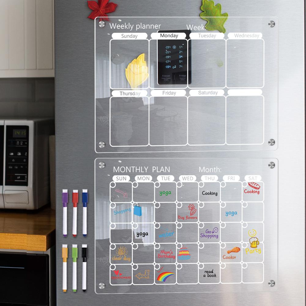 3D Magnetic Acrylic Weekly Plan Memo Message Board Erasable DIY Magnetic Refrigerator Sticker