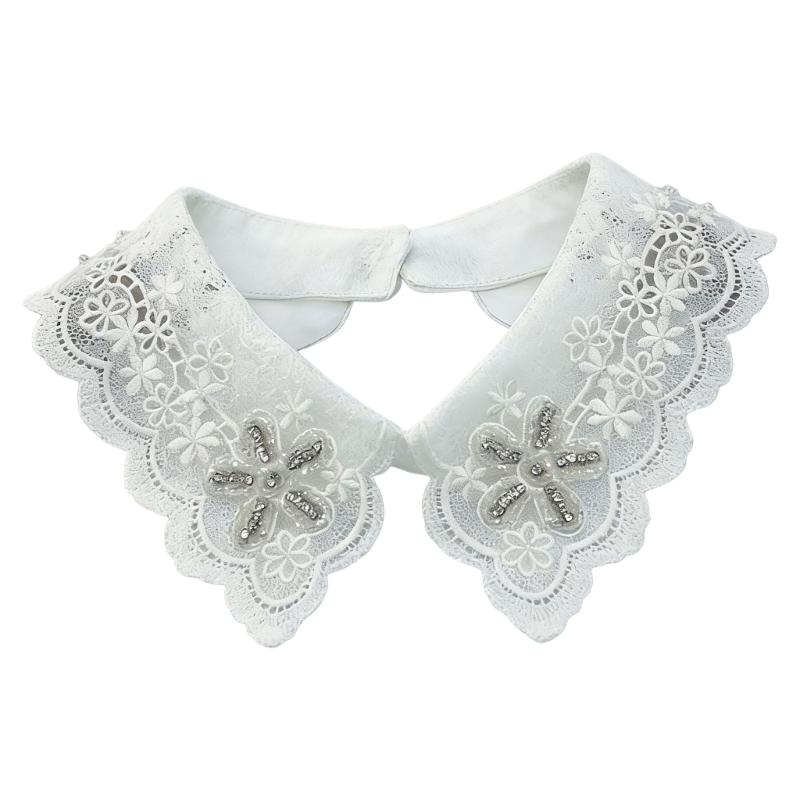 

Jeweled Rhinestones False Collar Beaded Lace Spread Lapel Graceful Art Collar Sweet Shawl False Decorative Shawl белый