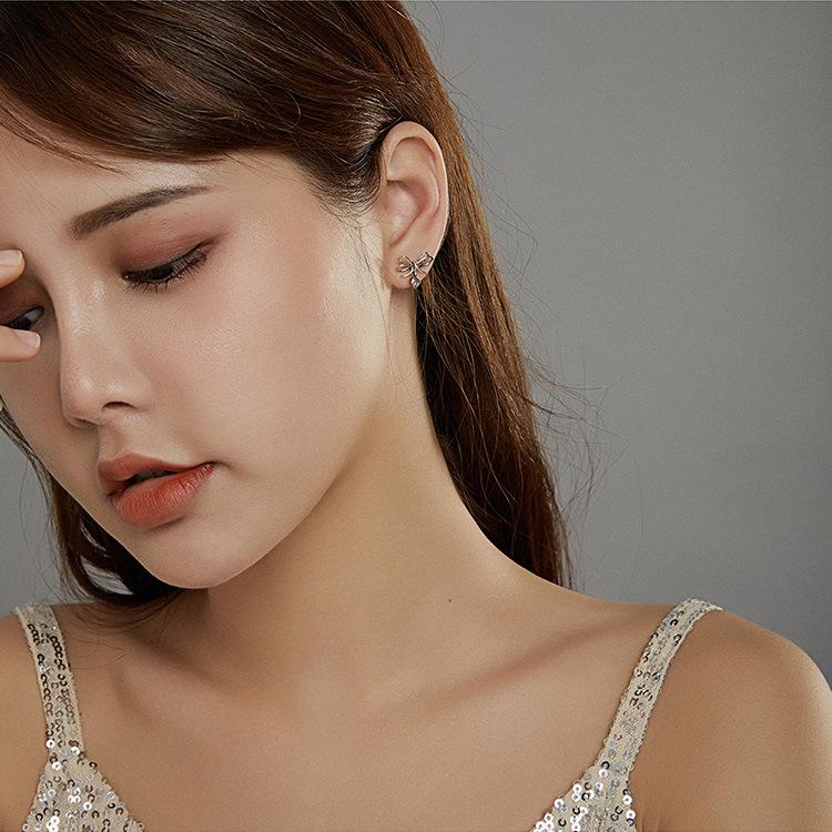 Yinziyun Sterling Silver Bow & Heart Earrings - S925 Christmas Jewelry for Women (SCE962)