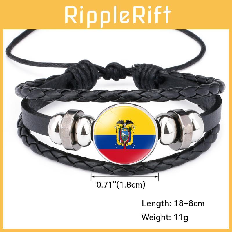 Unique South American Flag Time Gem Black Leather Multilayer Braided Bracelet