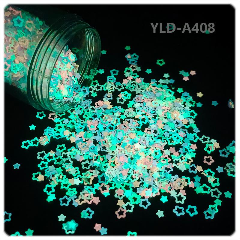 Luminous Hollow Plum Sequin Nail Art Patch: 4MM Glow, Mother-and-Child Star Design, 8 Colors, Solvent-Resistant