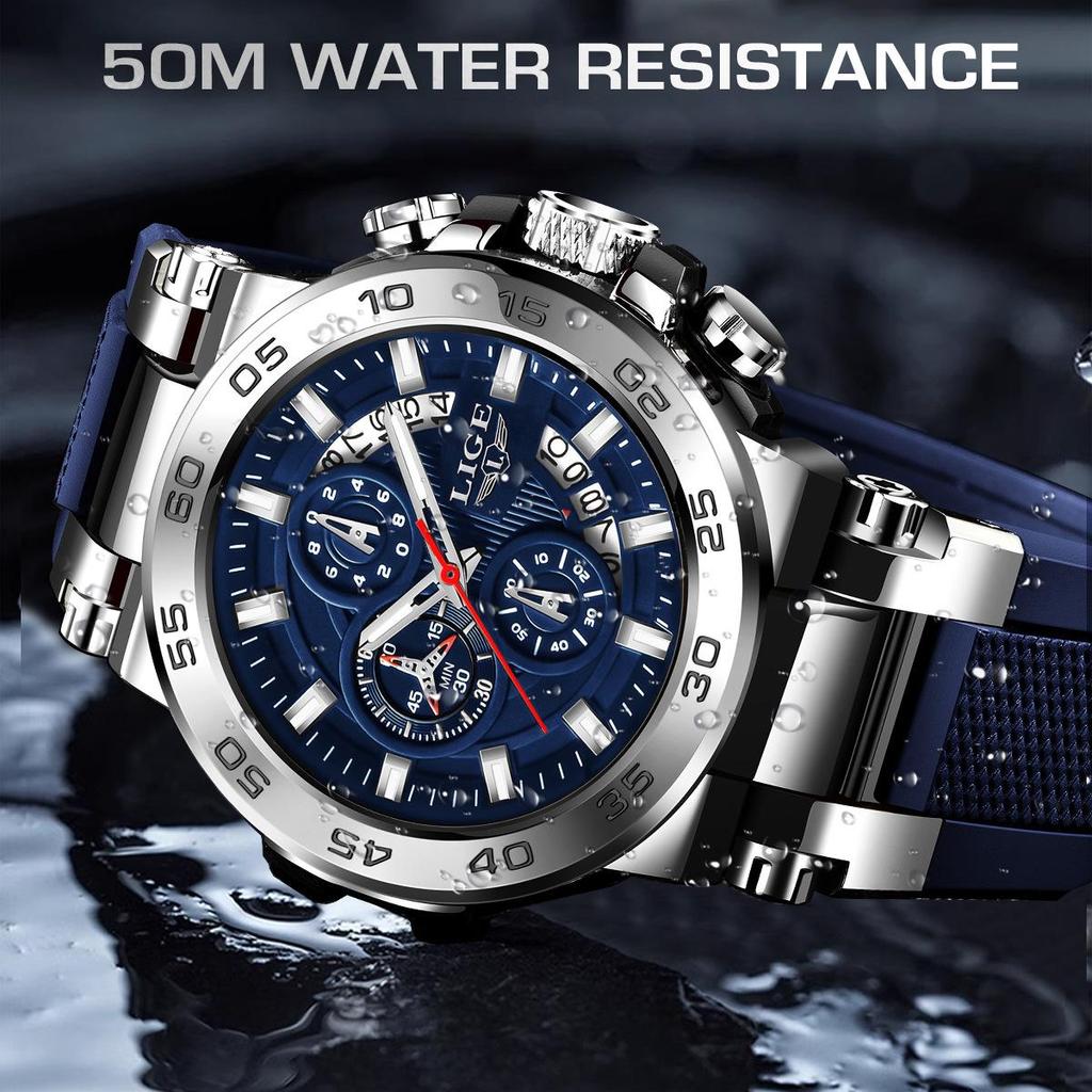 LIGE Men's Multifunctional Waterproof Quartz Chronograph Watch
