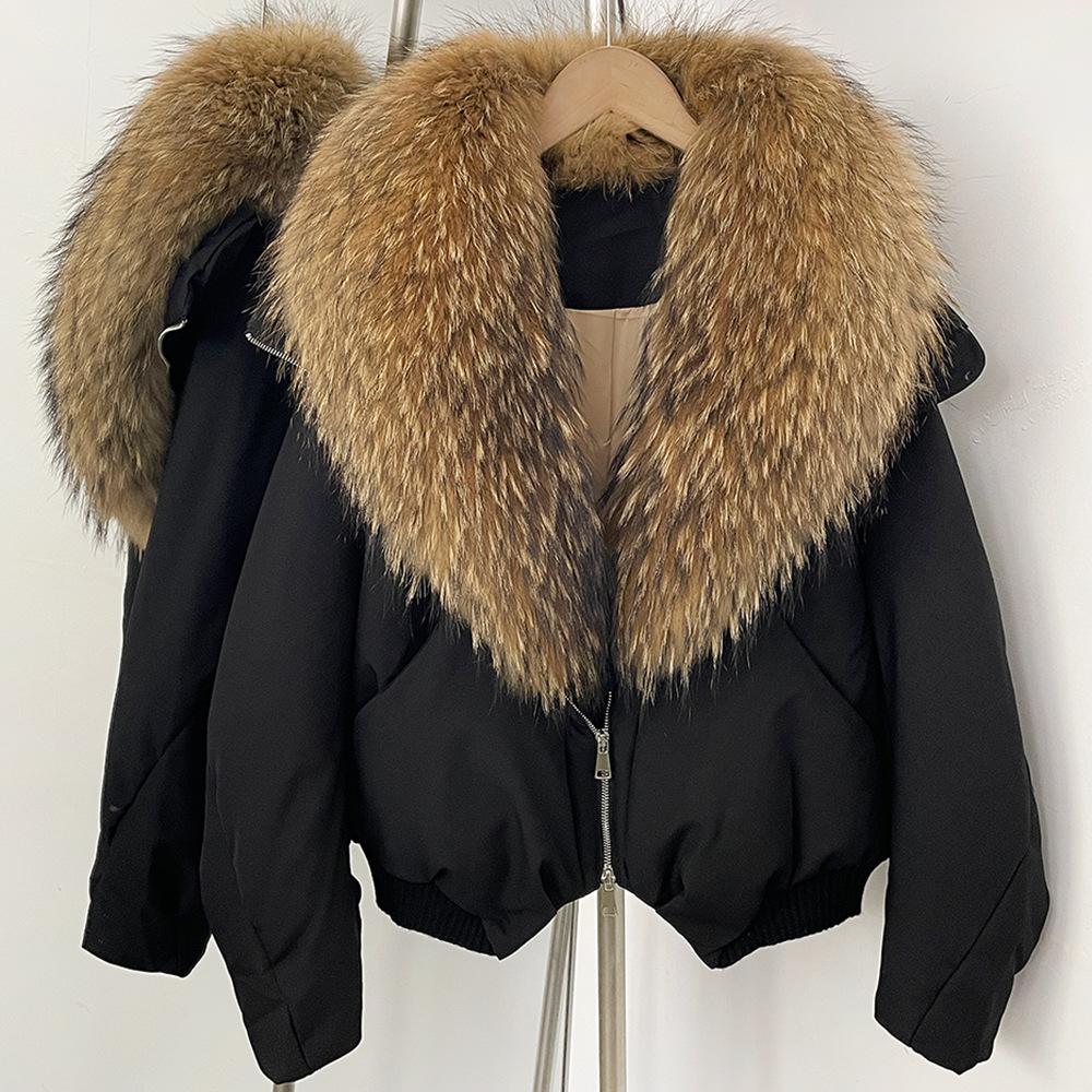 Europe and the United States new natural real fox fur collar down jacket autumn and winter versatile thickened warm women's short coat