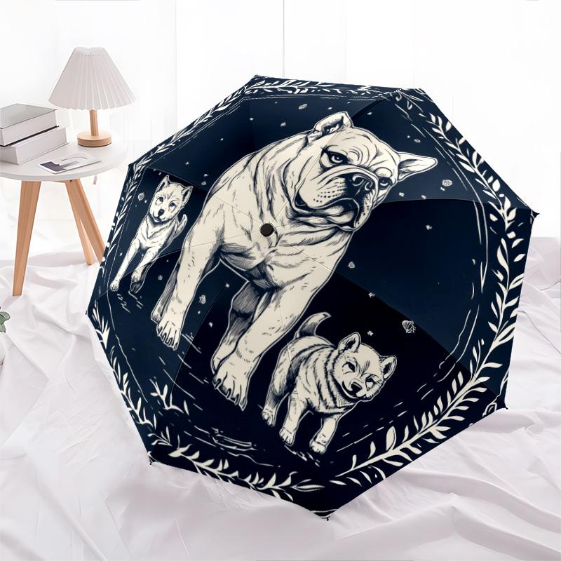 Bulldog  pattern, automatic folding umbrella, portable and foldable design, 8 ribs, a Christmas or birthday gift.