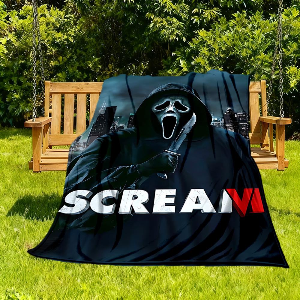 1pc ScreamHorror Outdoor Blanket Lightweight Flannel, Soft & Warm, All Season Use for Sofa, Outdoor, Camping, Living Room, Office, Chair