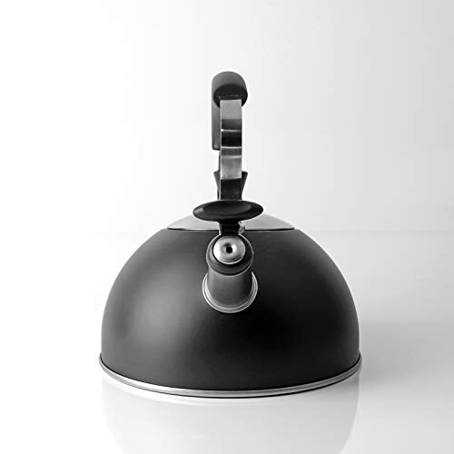 Pearl Metal Wide-Mouth Whistling Kettle, 1.6L, Limited Edition, Black Stainless Steel, BLKP, AZ-5014