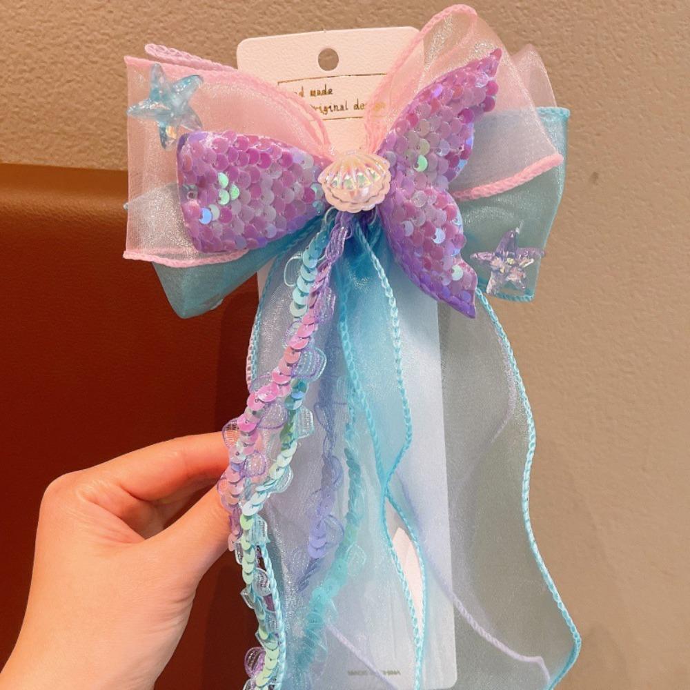 Mermaid Bow Hair Clips Princess Barretes New Ribbons Hairpin  for Kids