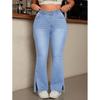 Women's Plus Size High-Waisted Flared Jeans with Slit Hem