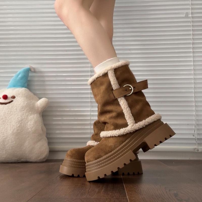 Women's Snow Boots Winter New Plush Thicken Warm Platform Cotton Shoes Outdoor Non Slip Height Increase Comfort Mid-calf Boots