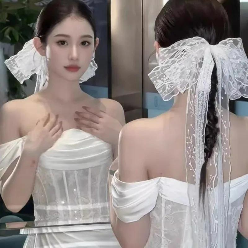 Elegantes Temperament Spitze Schmetterlingsknoten Haarspange Ausgeschnitten Langes Band Hinterkopf Haarspangen Damenmode Haaraccessoires