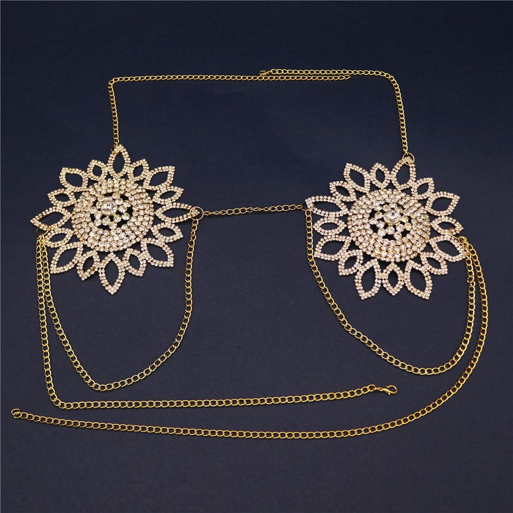 European And American Sexy Sunflower Rhinestone Body Chain, Personalized Nightclub Diamond-Encrusted Bra Thong Set Accessories