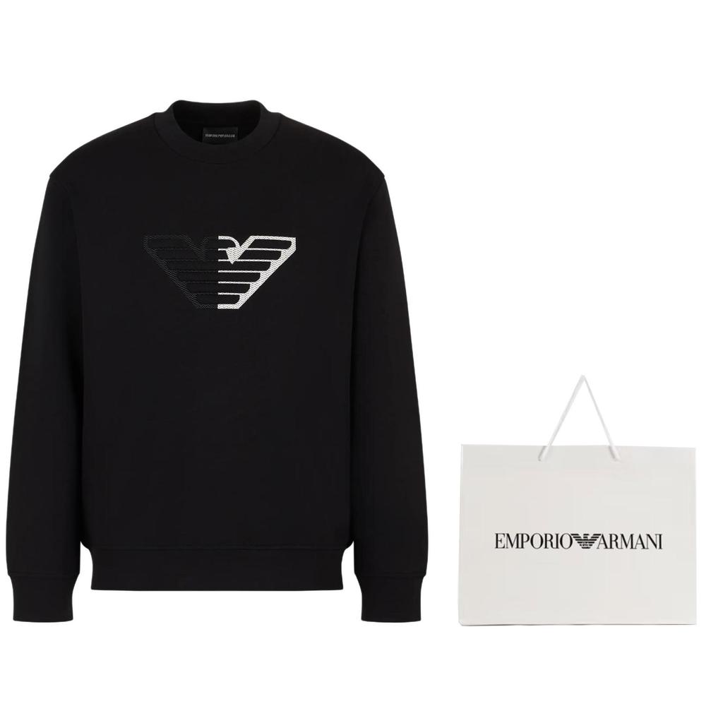 EMPORIO ARMANI Double-jersey Sweatshirt With Embossed Oversized Eagle On A Chevron Background 6D1M76-1JHSZ-0999