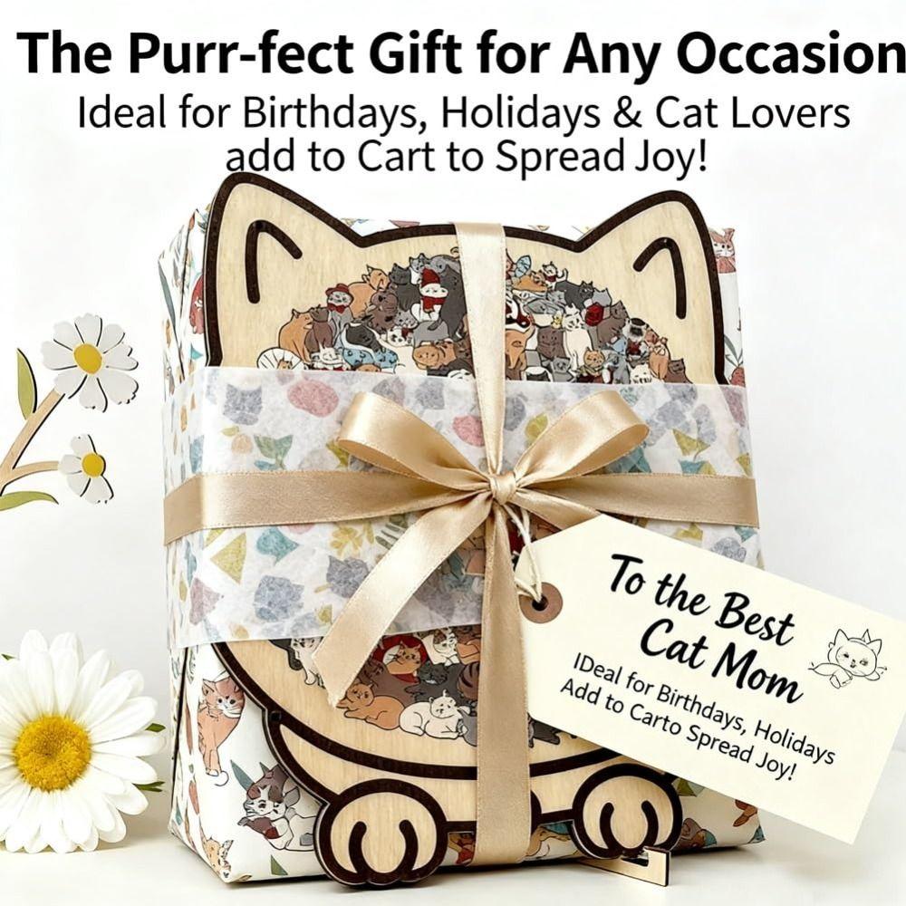 Macaron Color Cat Wooden Jigsaw Puzzle with Cat Silhouette Frame Animal Cats Decorative