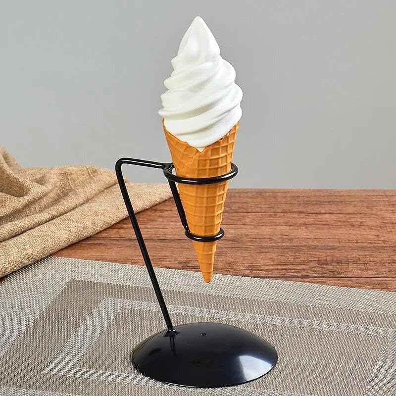 Realistic Food Sample Life-Size Soft Serve Ice Cream Waffle Cone Base Store Restaurant Cafe Replica