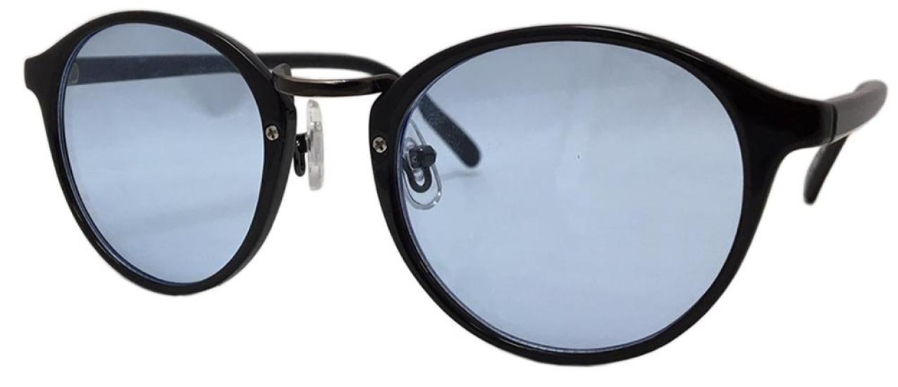 

[Face Trick Glasses] (Face Trick Glasses H4112-3 Black Frame Light Blue Sunglasses UV Protection Classic Boston Sunglasses)