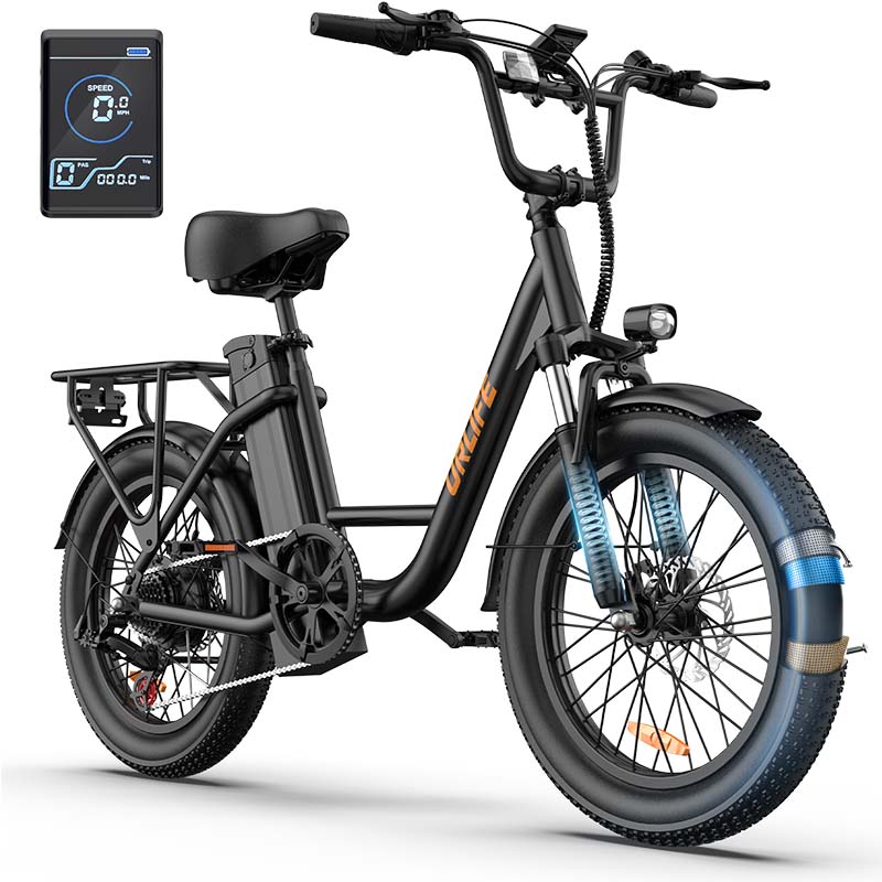 URLIFE E20 Multi Terrain Electric Bike With TowSeat 48V13Ah Battery 500W Motor Electric Bicycle 20 Inch City Fat Tire Outdoor Riding E-bike