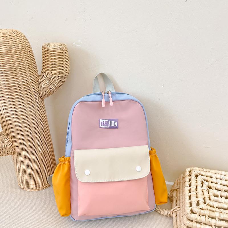 Stylish Dual Color Backpack For Kids Large Capacity Durable Nylon Canvas Preschool Bag