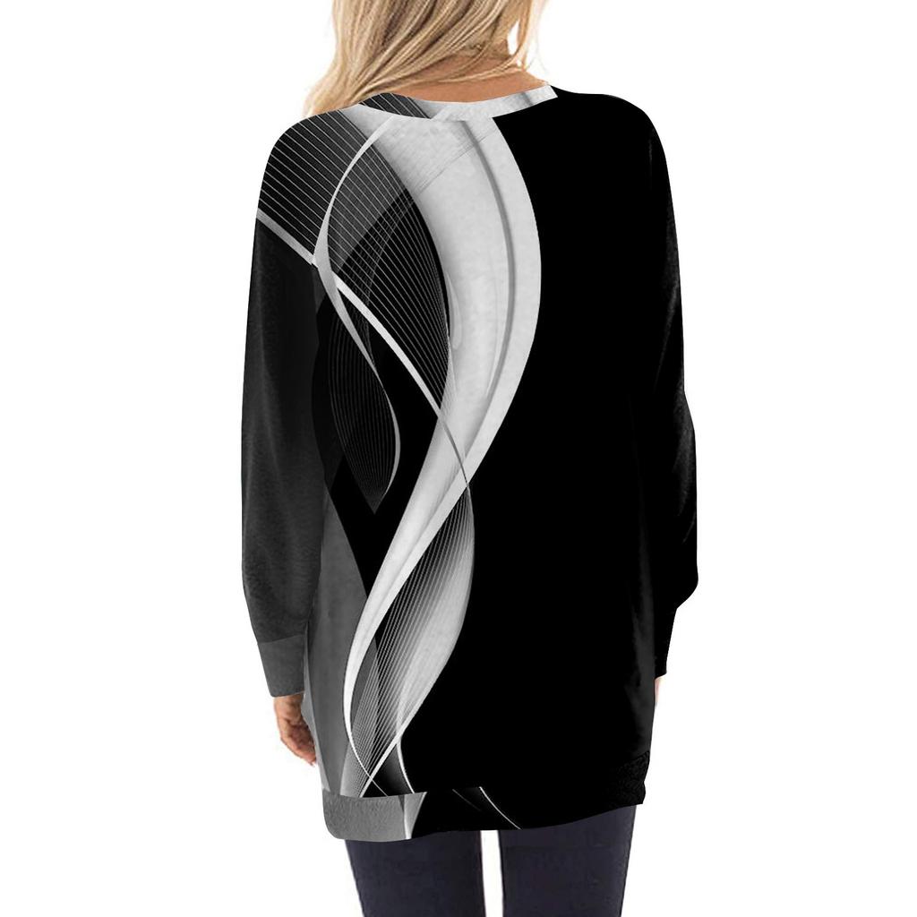 Ladies Fashion Round Neck  Printed T-Shirt Long Sleeve Pullover Sweatshirt Casual Top