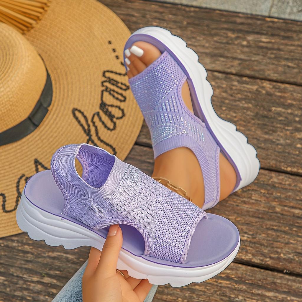 Women's Comfortable Split-Toe Sandals - Casual Fabric Upper with Rubber Sole and Medium Thick Heel
