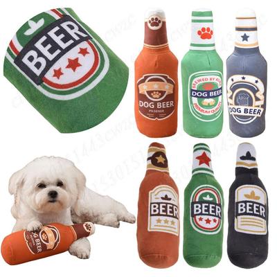 Funny Plush Dog Toys Beer Bottle Shaped Small Large Dogs Squeak Sound Clean Teeth Chew Toy Pets Interactive Playing Supplies