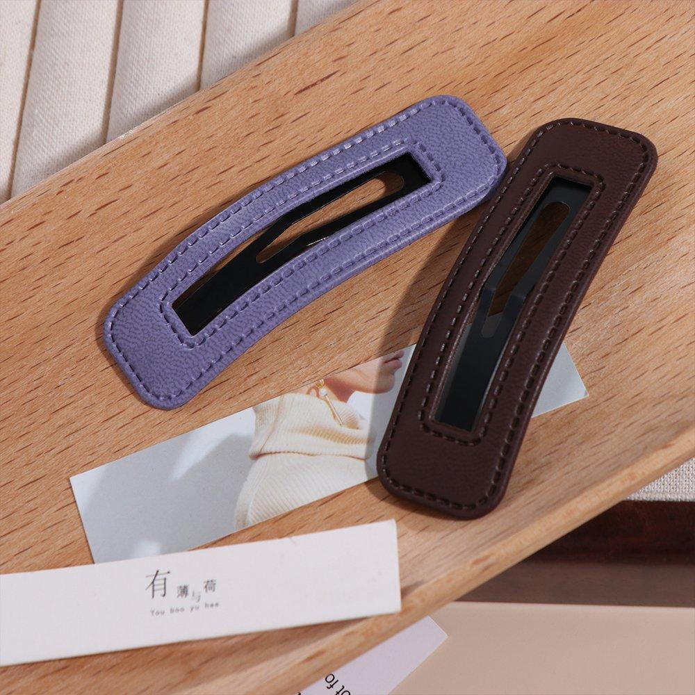 Candy Color Square Leather Hair Clip Pu Leather Side Clip Fashion Girl Hairpin  Travel