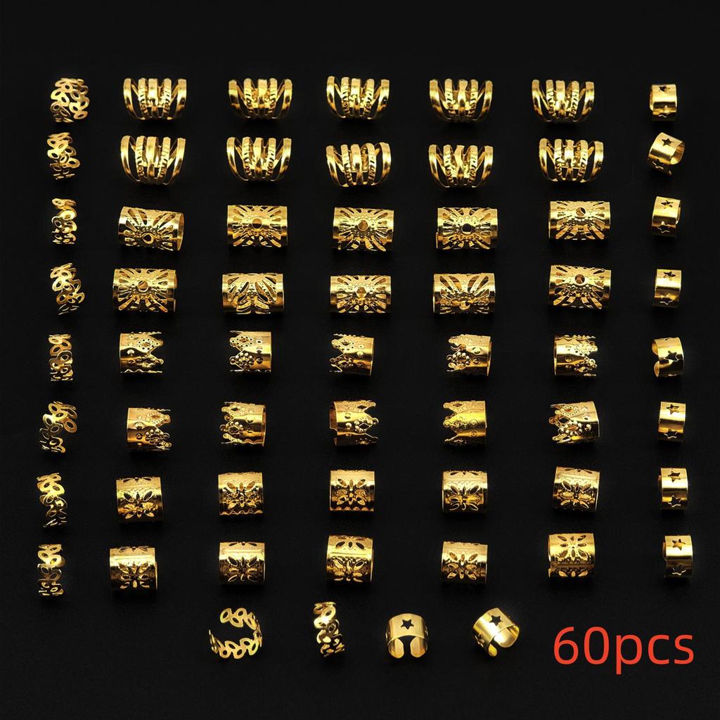 60pcs Hollow Dreadlock Hair Rings - European & American Popular Style