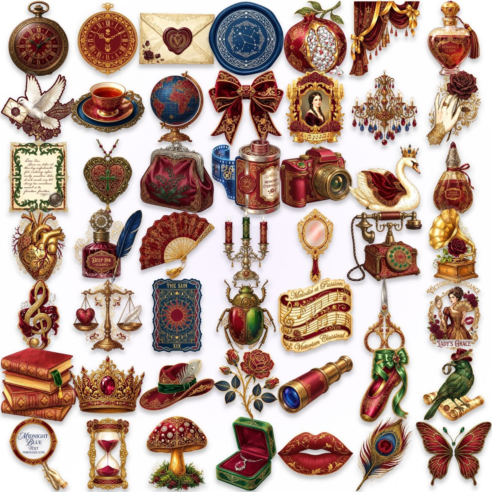 

50 Retro European Court Style Small Objects Graffiti Stickers Hand Account Material Waterproof Pet Sticker
