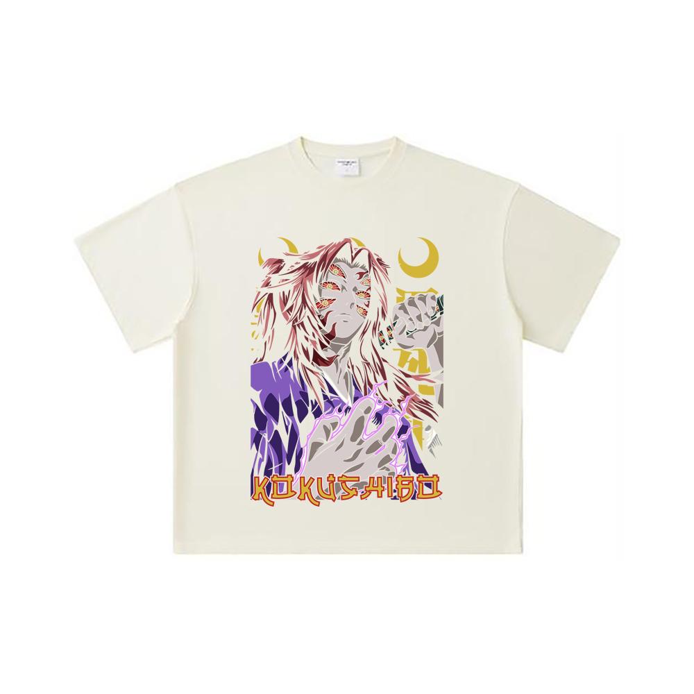 

260 GSM Double Yarn 32 Count 100% Cotton Demon Slayer V105 Kokushibo Print Unisex Heavy Cotton T Shirt S абрикосовый