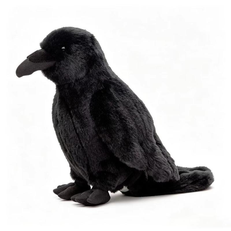 Kawaii Stuffed Black Crow Plush Toy 28cm Soft Realistic Bird Doll for Bedroom Gothic Decor Gift for Kids