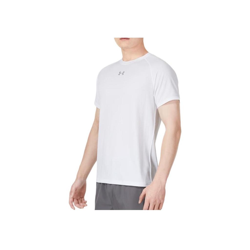 Under Armour Solid Color Logo Fitness Training Breathable Slim Fit Round Neck Short Sleeve T-Shirt Men Tops White 23500511-100