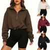 Felpa da donna a zip mezza lunghezza, manica lunga, con coulisse, vestibilità larga, casual, senza cappuccio, pullover