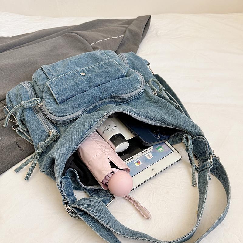 Solid Color Denim Trendy Shoulder Bag for 2026 High Quality Fashi Zipper Large Capacity Versatile Women's Crossbody Bag