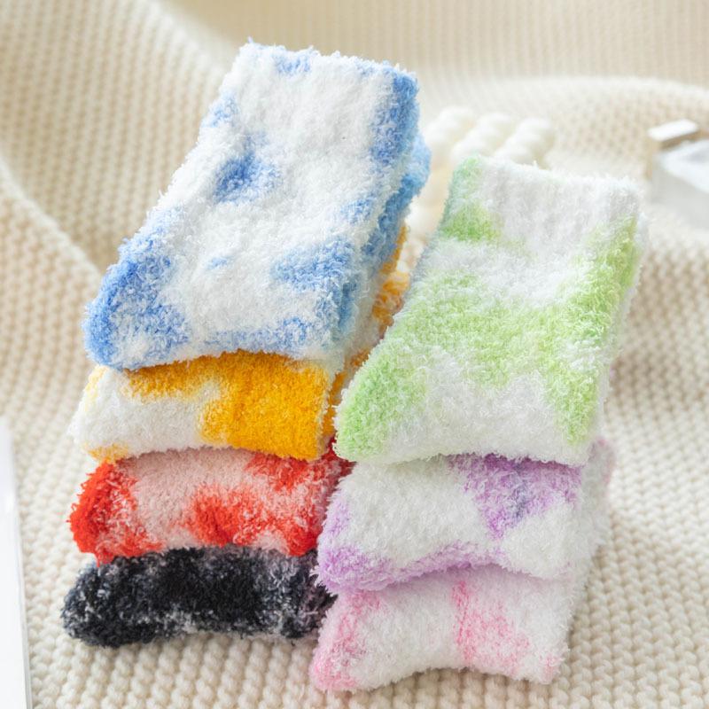 5/10 Pairs Comfortable Casual and Versatile Autumn Winter Solid Color Coral Velvet Socks Thickened Warm Floor Towel Socks Unisex Mid Calf Socks
