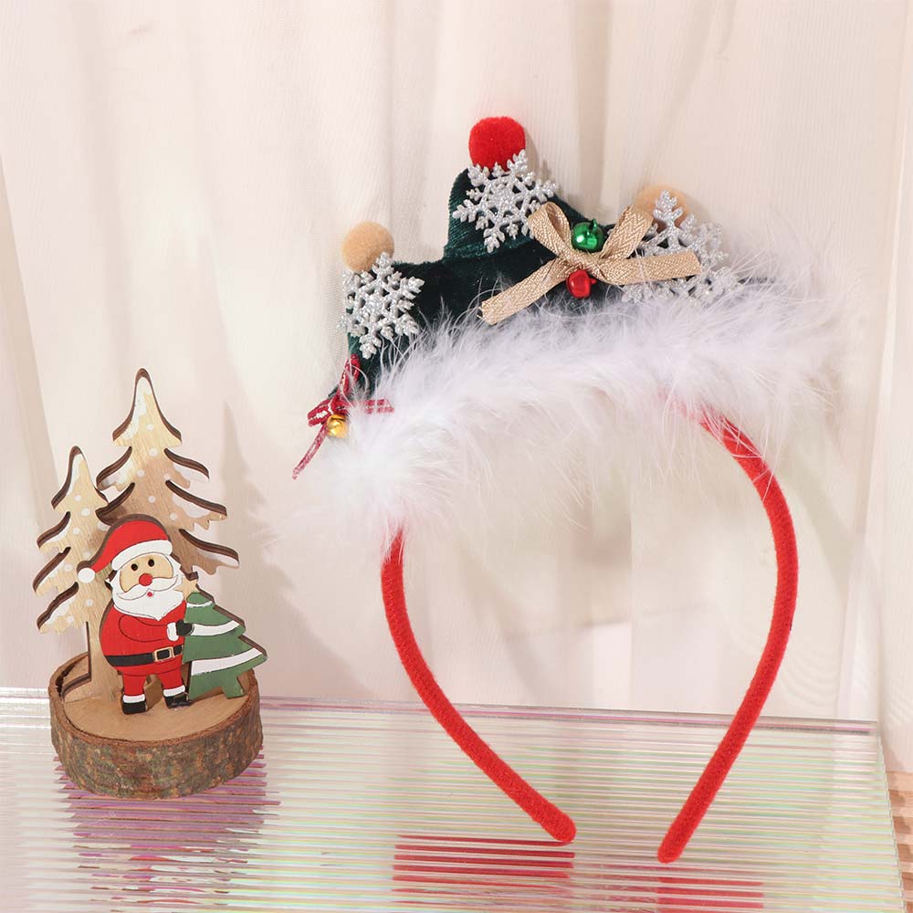 Bow Merry Christmas Headbands Snowflake Christmas Tree Headbands Crystal Santa Hat Hair Hoop  Party