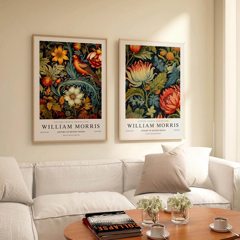 Poster cu flori de păsări William Morris, pictură pe pânză, artă florală de perete, imprimeuri botanice, decorarea camerei de zi, imagini de decor