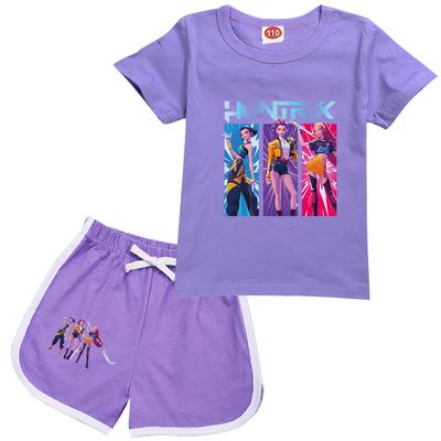 Kids Girls Anime Cartoon POP Singer Rumi Zoey Mira Printed Casual Short Sleeves T-Shirt Shorts Clothes Set