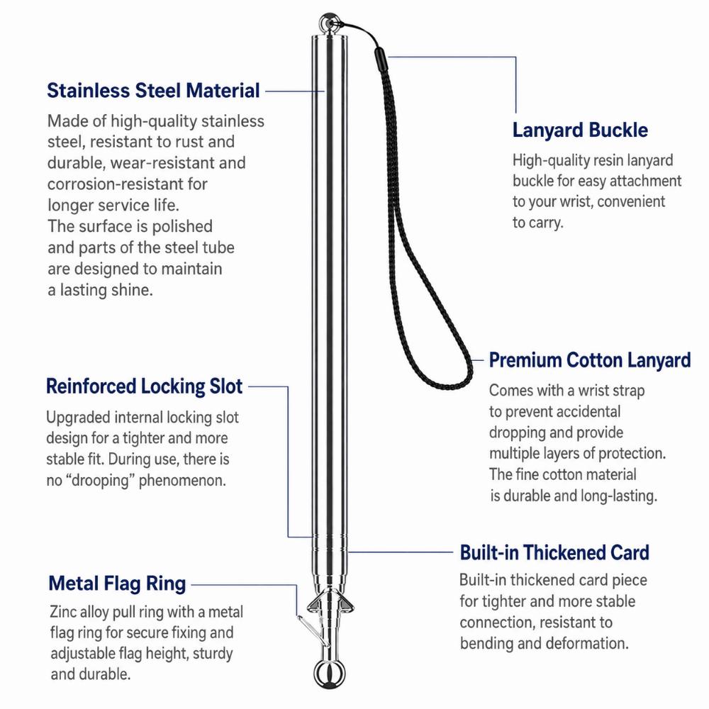 1/1.2/1.6/2.0/3.0m Guide Flag Pole Stainless Steel Handheld Flag Pole  Outdoor Guide