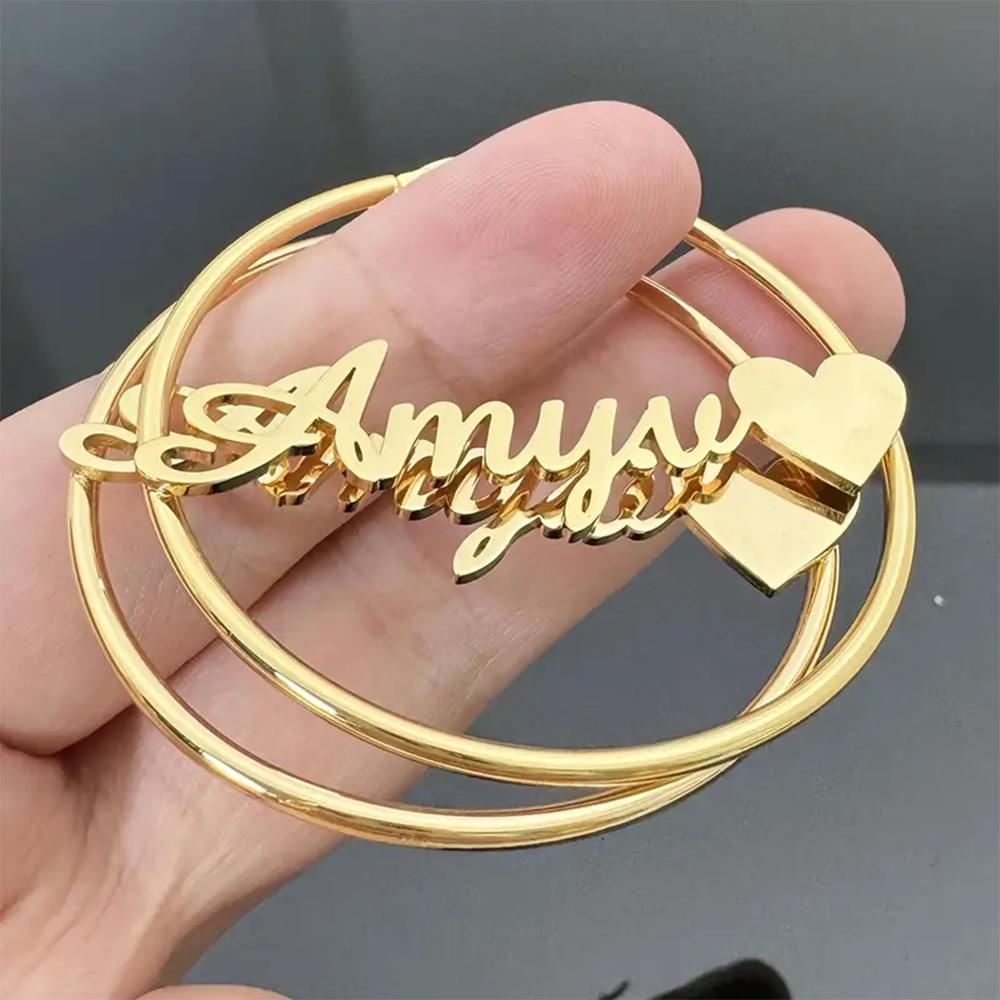 Elegant Custom 50mm Hoop Earrings For Women Personalized Name Heart Ear Piercing Stainless Steel Jewelry Romantic Wedding Gift