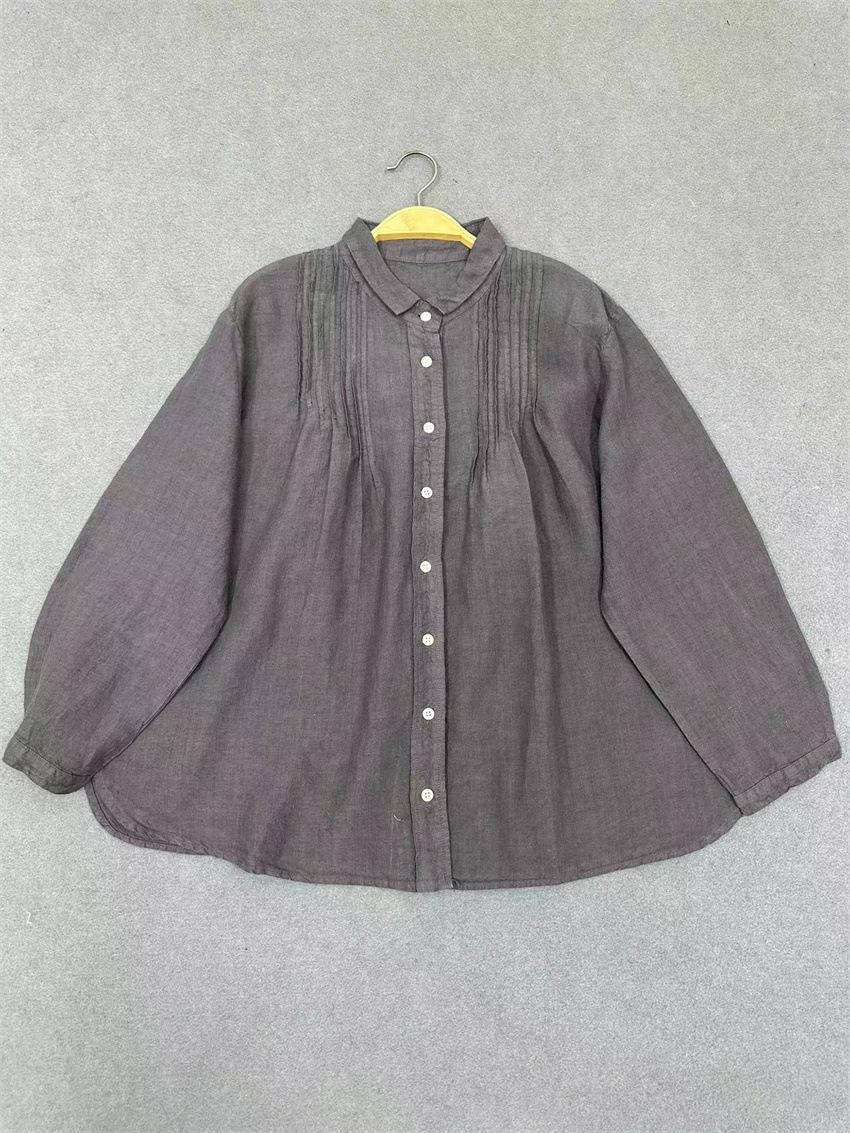 

Johnature Осенняя женская японская рубашка с лацканами, повседневная простая свободная рубашка, топ, кардиган, винтажные топы One Size серый