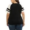 Damen Plus Size Sommer Kurzarm V-Ausschnitt Seil Patchwork Farbe T-Shirt