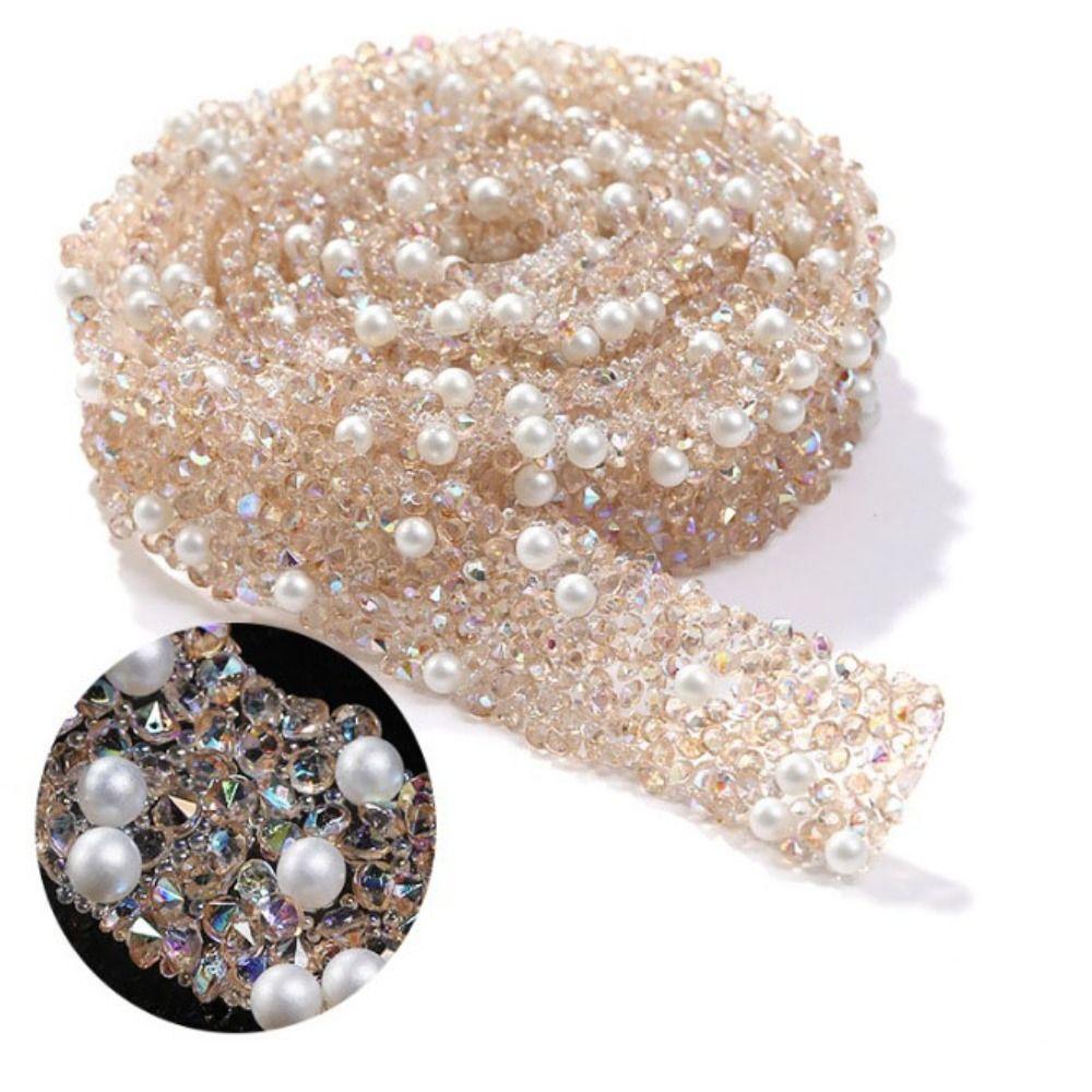 New 1 Yard Glitter Drill Tape Pearl Resin Glitter Crystal Sticker Rhinestones DIY Ribbon Sticker Clothes Decoration