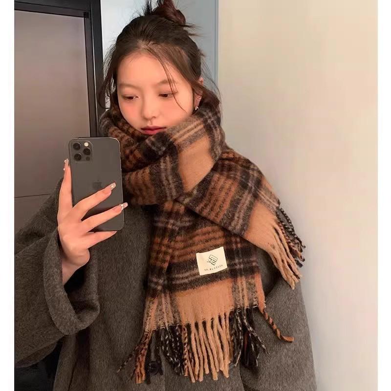 Korean Style Withered Rose Plaid Imitation Cashmere Scarf - Women's Winter Christmas Red Shawl
