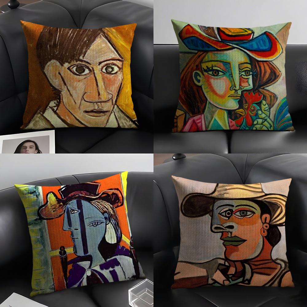 Berühmter Künstler PPicasso Kissenbezug Natürlicher Leinen Bio-Stoff Zweiseitiger Druck Sofa Heimdekor Geschenk Kissenhülle