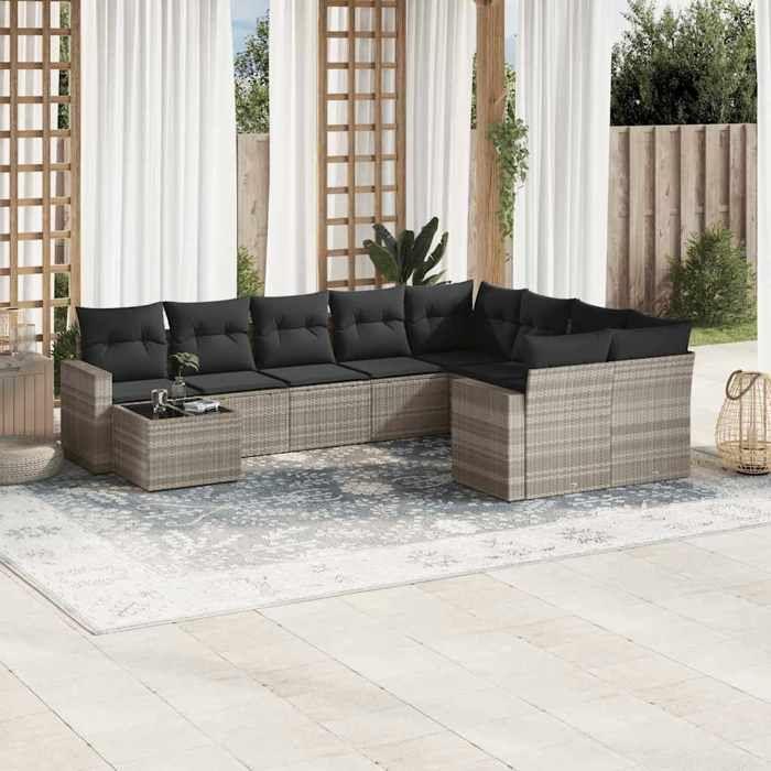 VidaXL Salon de Jardin avec Coussins 10 pcs, Canapés de Patio, Ensemble de Meubles, Mobilier de Terrasse Exterieur, Gris 3219452