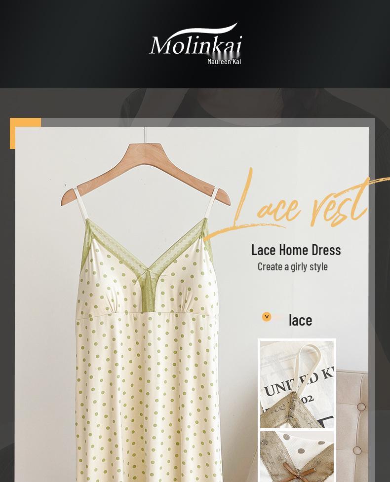 Women's Camisole Nightgown - Lace, Sexy Girlish Style, with Chest Pads, for Spring & Autumn.