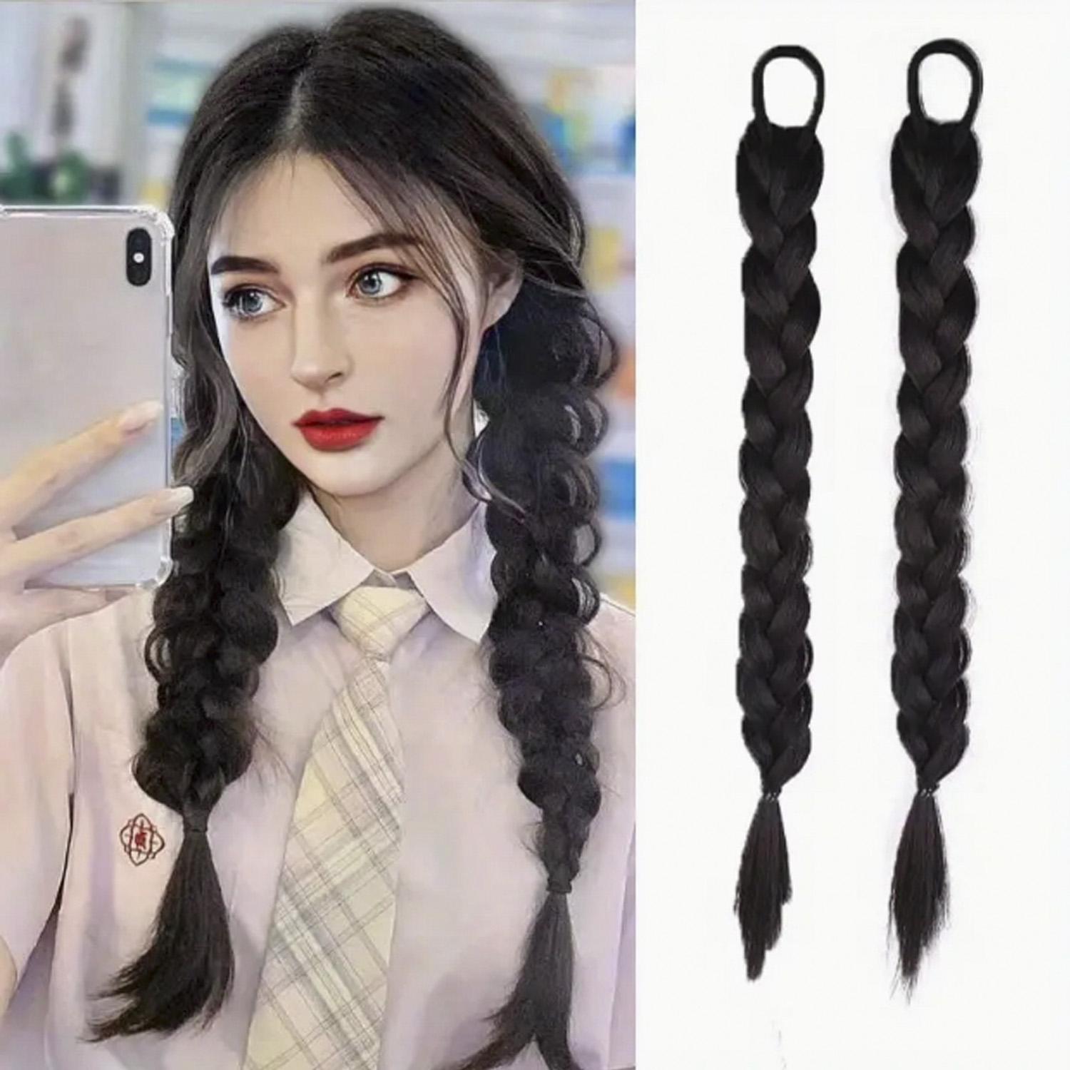 

Длинный плетеный хвост с эластичными завязками для волос, синтетические наращивание волос для ежедневного использования, аксессуары для волос для вечеринок 52cm