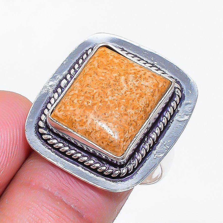 Natural Fossil Coral Gemstone 925 Sterling Silver Jewelry Ring Size 7 ZS-878