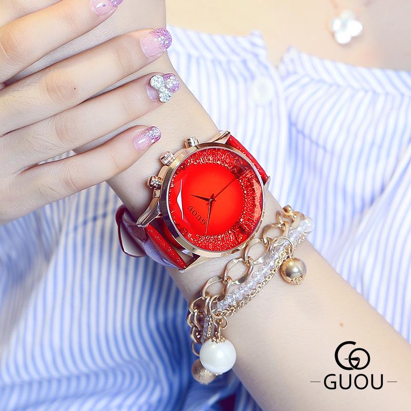 Dámské hodinky Trendy Módní Quartz Hodinky Jednoduché Temperamentní Velký Ciferník Kožené Hodinky